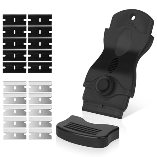 Flintronic Glass Ceramic Scraper, 1 Professional Multipurpose Scraper with 20 Blades for Windows, Mirrors, Tiles Cleaning (Black)