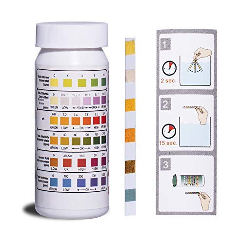 DMight Pool Test Strips, 6-in-1 Water Quality Test Strips, Spa Test Strips for Hot Tubs - Total Chlorine, Free Chlorine/Bromine, pH, Total Alkalinity, Cyanuric Acid, Total Hardness. (2 Pack)