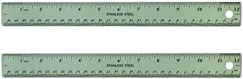 (Set of 2) 12 in. Etched Anti-skidding Cork backing Stainless Steel SAE & Metric Ruler Machinist Mechanic Precise Drawing Tool