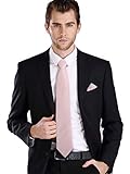 Landisun SILK Solids Mens SILK Tie Set: Tie+Hanky+Cufflinks 78G Light Pink, 3.25