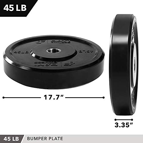 DAY 1 FITNESS Olympic Bumper Weighted Plate 2â€ For Barbells, Bars, 45