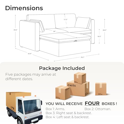 CHITA Modular Sectional Sofa, FSC Certified L Shaped Couch with Reversible Chaise, Modular Sectional Couch for Small Space, 78 Inch Width, 3 Seat Modular Sofa with Storage Ottoman, Linen