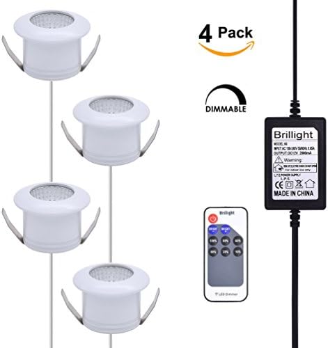 4-Pack Dimmable 3W 12V DC COB LED Recessed Downlight Under Cabinet Spotlight Light Kit incl. Dimmer Switch and 24W Power Supply Warm White 3000K