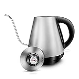 Electric Gooseneck Pour Over Kettle for Drip Coffee and Tea, Built-in Thermometer, Auto Shut Off, 1.0L