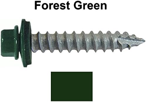 #14 Metal ROOFING SCREWS: (250) Screws x 1" IVY/FOREST GREEN Hex Head Sheet Metal Roof Screw. Self starting/tapping metal to wood, sheet metal siding screws ~ EPDM washer ~For corrugated roofing
