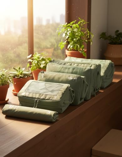 ECOHUB 5 Pieces Organizer Suitcase Compression Space-Saving Travel Accessories Useful Packing Cubes Set Organizer Travel Bags Travel Essentials Kit Air Travel (Green)