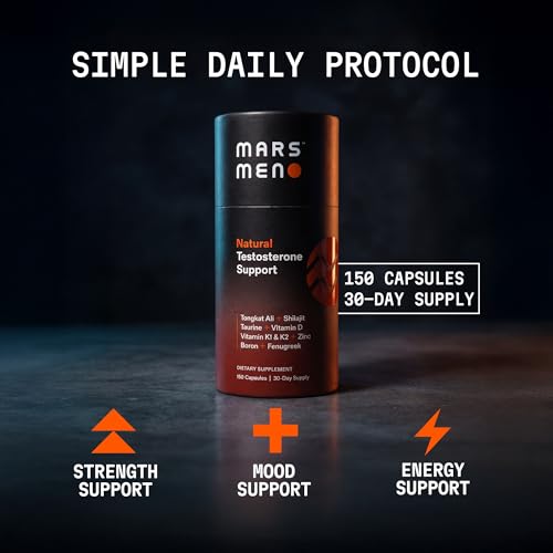 MARS MEN Testosterone Booster for Men - Natural Supplement Premium Tongkat Ali, Fenugreek, Shilajit & Boron - Male Support - Libido, Energy & Muscle Growth Support - 30 Servings
