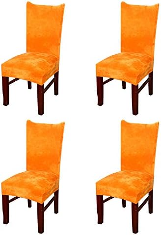 Hemons 4 X Universal Stretch Fox Pile Fabric Chair Covers Removable Washable Ceremony Hotel Dining Room Kitchen Bar Dining Seat Cover Restaurant Wedding Part Decor (Orange)