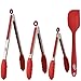 Kaluns Kitchen Tongs Set, 4 Piece -Red- Stainless steel 7-9-12 Inch Tong + Bonus Silicone Spatula Best Non-stick, Heat resistant Serving Utensils Tools Collection Best for Cooking and Baking primary