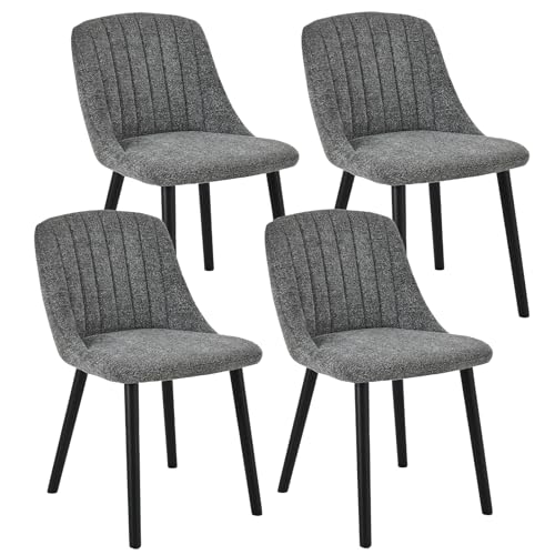 Goeurvant Esszimmerstühle Grau 4er Set Holzbeine Polsterstuhl Küchenstuhl aus Chenille Stühle Esszimmer Wohnzimmerstuhl für Esszimmer Küche Büro