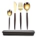ArderLive 18/10 Stainless Steel Flatware Set with Box,6 Piece Office Utensils include Knife Fork Spoon Straws,Portable Utensils Set For Tavel,Camping,Hiking,Lunch box.(Wold+Golden)
