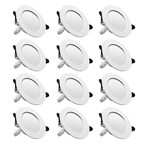 Tofisr LED Recessed Spotlight, Extra Flat, Recessed Ceiling Light, Flat Round, 7 W Equivalent to 70 W, 230 V Cool White 6000 K, for Living Rooms, Kitchen, Pack of 12