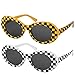 Elimoons Bold Retro Oval Mod Thick Frame Clout Goggles Sunglasses Round Lens 2 Pack,Checkered & Yellow Grid