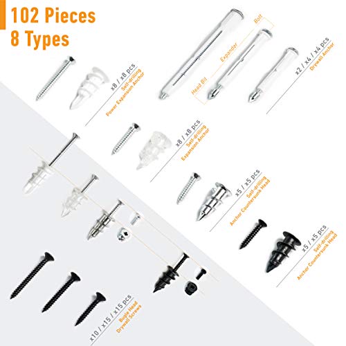 MYTOW DIY SelfDrilling Drywall Anchor Assortment Kit (103 pcs,Vinyl