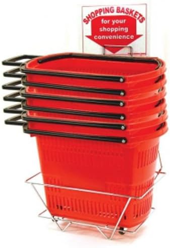 6 Pull Rolling Shopping Baskets with Long Durable Handles Red