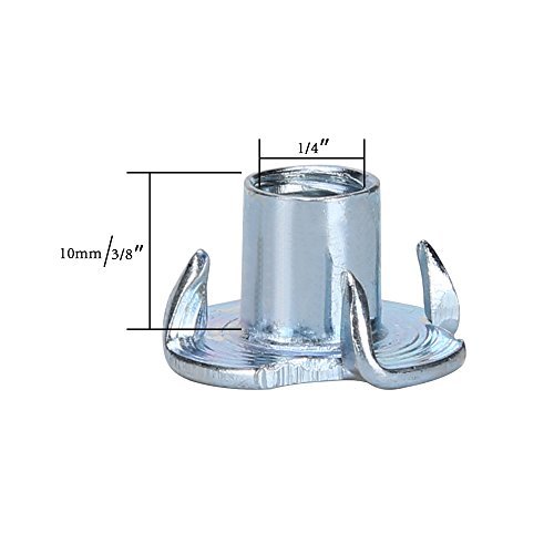 World 9.99 Mall T-Nuts, 1/4-20 T-Nut Pronged Tee Nut for Wood, climbing hold, Cabinetry|Carbon Steel and Zinc Plated Steel Material - Thumbnail 2