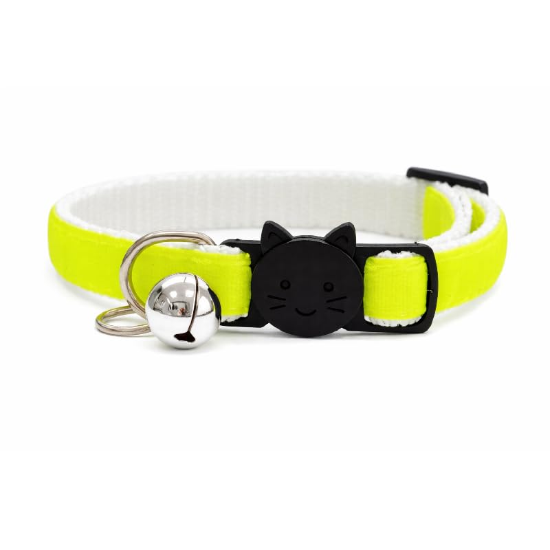 Velvet Cat Collars with Bell | Quick Safety Release Breakaway Buckle | Handmade in the UK | Available in Cat & Kitten Size | Neon Green Velvet — image 1