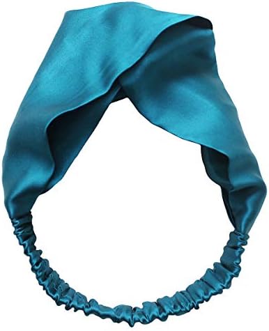 Share Maison Pure Natural Mulberry Silk Headband for Women Fashion Vintage Pure Color Stretchy High-Density 16MM Twisted Head Hair Wrap Accessory Turban for Girls (Blue)