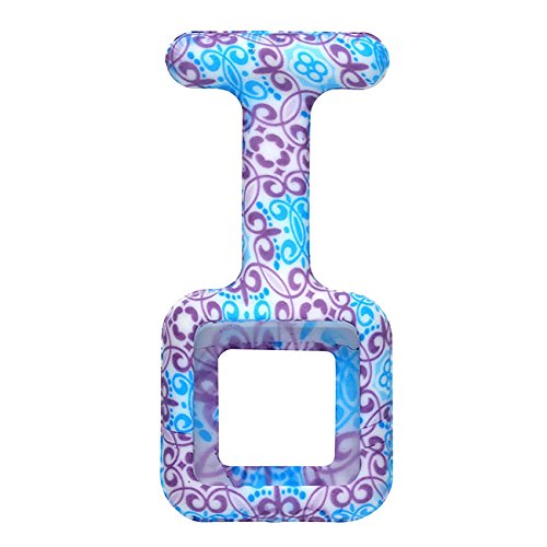 JSDDE Montre de Poche pr infirmières Mode Couleur Motifs en Caoutchouc de Silicone Fob Montres Rectangle + 5 Housses Gratuites