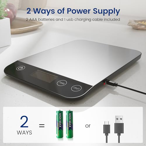 【Rechargeable & 33lb 】 Digital Kitchen Scale, USB C Electronic Kitchen Scale, 15 kg, High Precision 1 g/0.1 oz Food Scale, Professional with Hard Function, Batteries Included (B1)