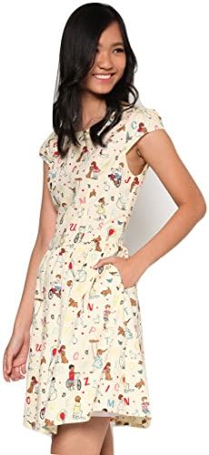 MOJONET Women's Light Yellow Cottage Dress Featuring Kids And Toy Prints Size L