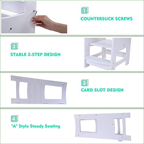 EGREE Toddlers Kitchen Step Stool with Safety Rail Kids Wooden Standing