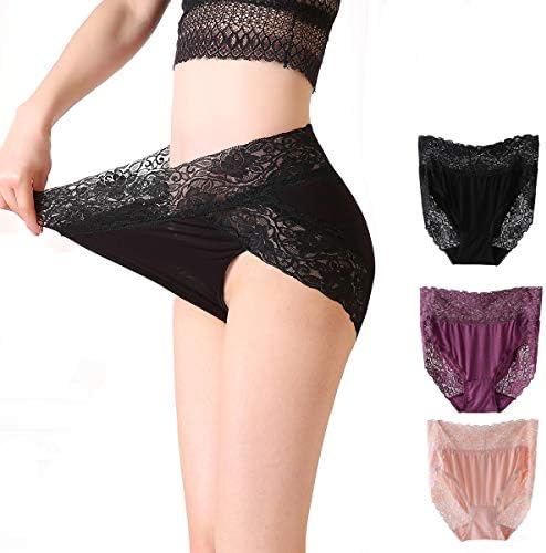 AMBRALAWomens Lace Panties Sexy Lingerie Hipster Underwear Waist Briefs 3 Pack