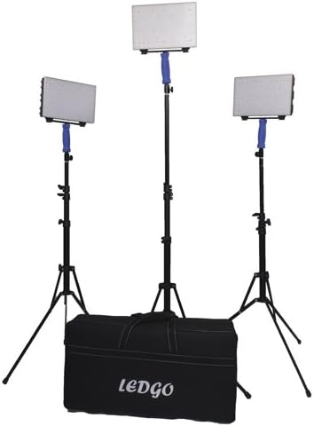 LEDGO 560 Bi-Color (Variable 3200K tungsten - 5600K daylight) 3200 Lumen On-Location Portable LED Video Panel Light Three (3) Light Kit with stands and carry case: 95 CRI, Stepless Dimmer