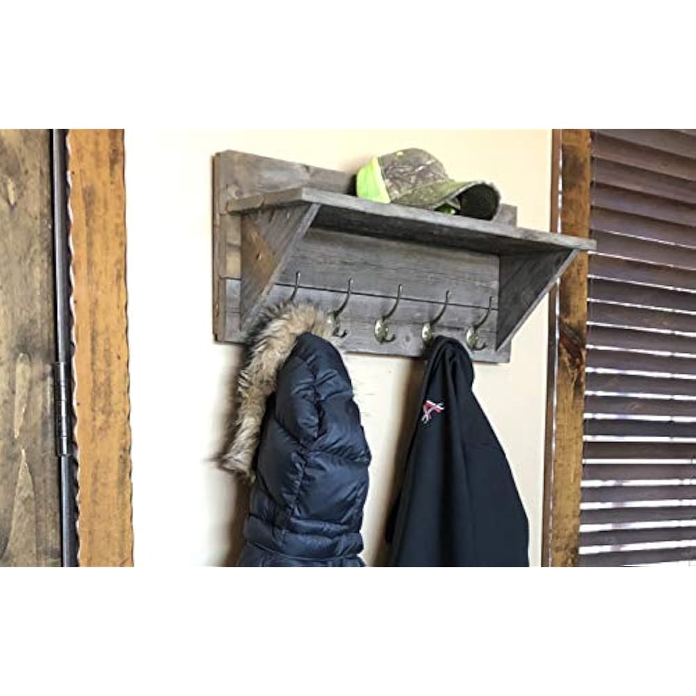 Rustic Coat Racks Wall Mounted And Hat Shelf, 100 Weathered Reclaimed