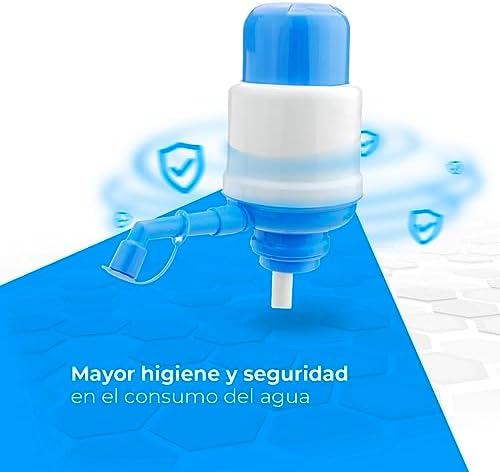 Dispensador de Agua Universal - Dosificador Manual para Garrafas, Botellones, Barriles - Compatible para Botellas de 2,4,6,8,10 y 12L, con Adaptador de 3,8 y 4,8 cm - Blanco y Azul