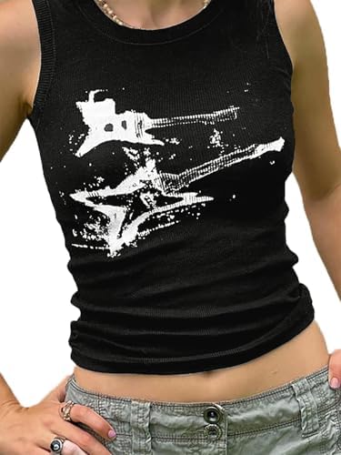Grunge Robot Printing Sleeveless Tops Aesthetic Star Graphic Tank