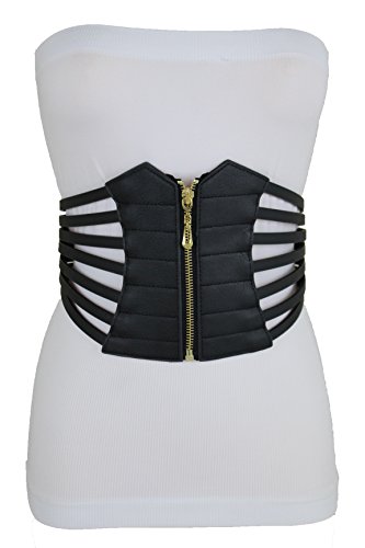 TFJ Women Fashion Metal Zipper Belt High Waist Hip Black Corset Plus Size L XL XXL
