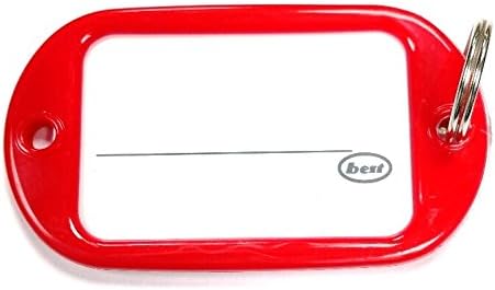 Merriway BH04021 (5 Pcs) Red Key Ring Luggage Tags with Card Inserts, 95mm x 53mm (3.3/4 inch x 2.1/8 inch) - Pack of 5 Pieces