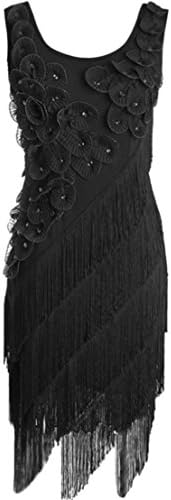 KAYAMIYA Women's 1920s Beaded Fringe Irregular Hem Floral Flapper Art Deco Dress