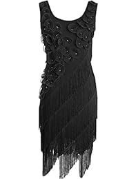 PrettyGuide vestido de talla grande flapper estilo 1920 con flecos y pétalos con cuentas para mujer.