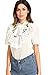 WDIRARA Women's Mesh Tie Neck Ruffle Short Sleeve Elegant Blouse Top White M