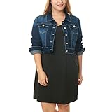 uxcell Agnes Orinda Women's Plus Size Button-Front Cropped Denim Jacket