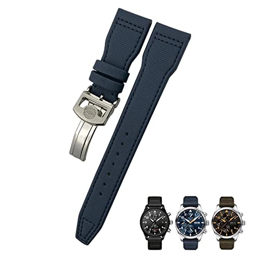 SXWVSDHY 20mm 21mm 22mm Nylon Calfskin Watchband Fit For IWC Big Pilot IW377714 Mark18 SPITFIRE Nylon Real Leather Strap