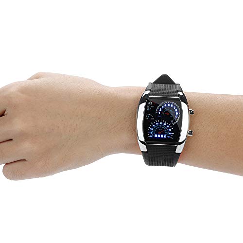 Alalaso Men's Fashion LED Light Flash Turbo Speedometer Sports Car Dial Meter Watch(Black) - Thumbnail 3