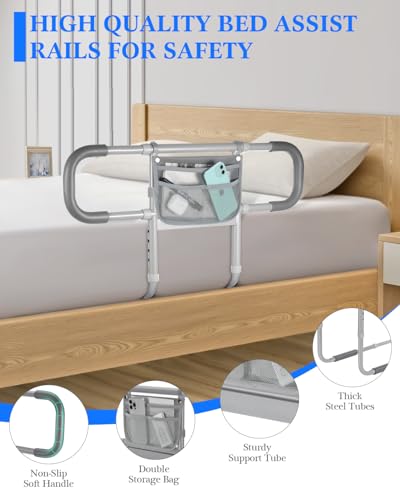Siebenschläfer Bed Rails for Elderly Adults Safety, Extended Bed Assist Rail for Seniors - Adjustable Side Bed Guard Rails Handle Support Bar with Storage Bag, Fit King Queen Full Twin Bed