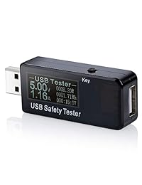 Eversame   Multímetro de corriente y monitor de voltaje, medidor de voltaje digital USB, DC 5,1 A 30 V, medidor de voltaje de 30 V, velocidad de prueba de cargadores, cables, capacidad de los bancos de energía, Negro