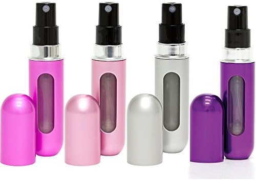 Travalo Classic Refillable Travel Perfume Bottle Atomizers, Hot Pink/Perfect Pink/Silver/Purple, 4 Pack