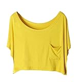 EFINNY Women Basic Solid Loose Summer Blouse Crop Tops
