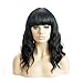 VRZ Short Bob Curly Wig Synthetic Wavy Shoulder Length Black Wig with Bangs Natural Looking Heat Resistant Fiber Hair Wigs for Women