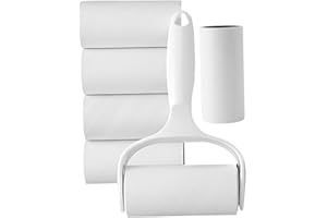 Yardwe Pet Hair Lint Roller Set 1 Handheld Roller and 6 Sticky Refill Rolls, White Sticky Remover for Clothes and Furniture, 