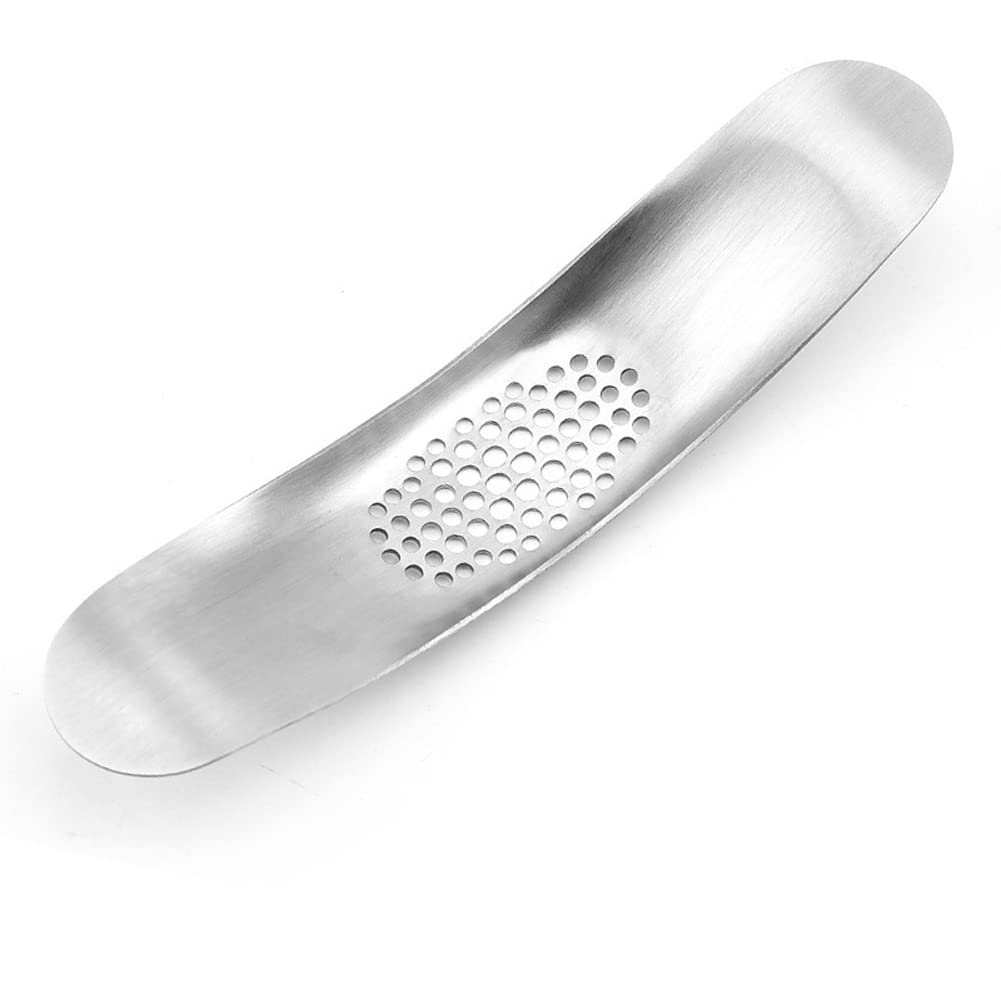 Garlic Press Rocker Set, Full Stainless Steel Hand Held Garlic Press+ Silicone Garlic Peeler + Cleaning Brush, Multifunctional Kitchen Gadget