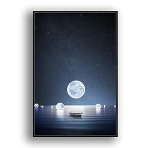 Framed Canvas Wall Art for Living Room, Bedroom Moon with Bright Canvas Prints for Modern Home Decoration Ready to Hang - 16"x24" inches