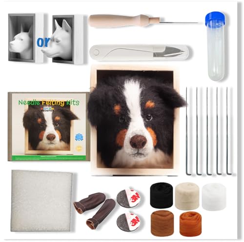 MeowPick Needle Felting Kit with Dog Head Mold and Photo Frames, Animals Needle Felting Set, DIY Wool Felt Materials Set with Felting Tool and Instruction for Quick Needle Felting Craft （Bern Hill）