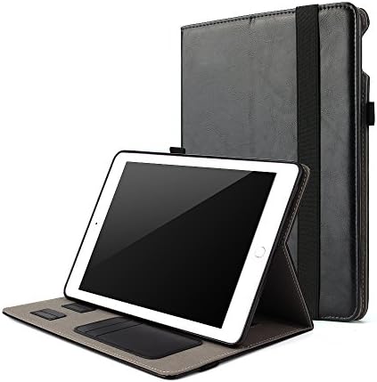 For iPad 5th Generation Case 2017 9.7 inch Leather Folio Smart Cover with Hand Strap Multi Stand Angles Auto Sleep Wake Protective Case for iPad 9.7 2017 5th generation A1823 A1822 (Black)