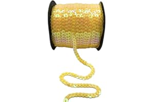 Zhiheng 100 Yards 6mm Round Flat Sequin Trim Spangle Paillette Sequins Roll Sequin String Ribbon Roll for Crafts Fringe Sewing Embellishments Costume Accessories (Yellow)